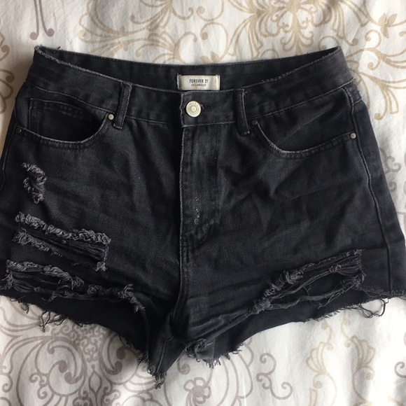 Forever 21 Pants - Forever 21 Hi Waist Black Distressed Shorts 28 Forever 21 Pants - Forever 21 Hi Waist Black Distressed Shorts 28